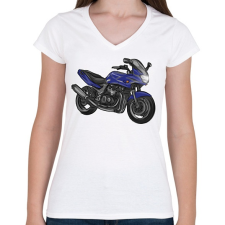 PRINTFASHION kawasaki zr7 kék - Női V-nyakú póló - Fehér női póló