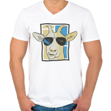 PRINTFASHION Kecske napszemüvegben - Férfi V-nyakú póló - Fehér férfi póló