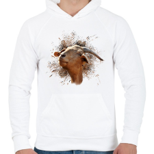 PRINTFASHION kecske portré - Férfi kapucnis pulóver - Fehér férfi pulóver, kardigán