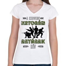 PRINTFASHION Kedvenc katonám - Anya - Női V-nyakú póló - Fehér női póló