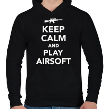 PRINTFASHION Keep calm and airsoft! - Férfi kapucnis pulóver - Fekete férfi pulóver, kardigán
