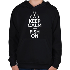 PRINTFASHION Keep calm and fish on - Gyerek kapucnis pulóver - Fekete gyerek pulóver, kardigán