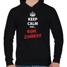 PRINTFASHION Keep calm and RUN! Zombies!! - Férfi kapucnis pulóver - Fekete