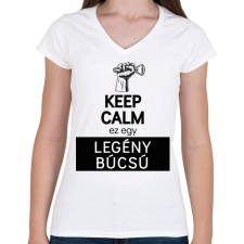 PRINTFASHION Keep calm ez egy legénybúcsú - Női V-nyakú póló - Fehér női póló