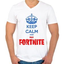 PRINTFASHION Keep Calm Fortnite - Férfi V-nyakú póló - Fehér női póló