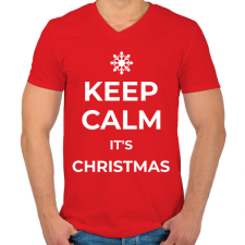 PRINTFASHION KEEP CALM IT'S CHRISTMAS - Férfi V-nyakú póló - Piros férfi póló