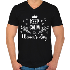 PRINTFASHION Keep calm it's women's day - Férfi V-nyakú póló - Fekete