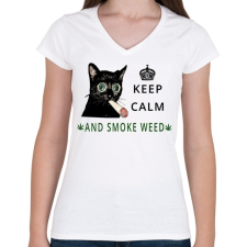 PRINTFASHION KEEP CALM - Női V-nyakú póló - Fehér női póló