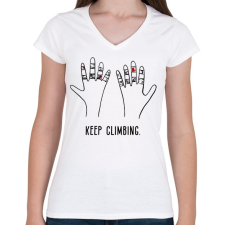 PRINTFASHION Keep climbing - Női V-nyakú póló - Fehér női póló