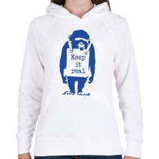 PRINTFASHION Keep it real - Banksy graffiti - Női kapucnis pulóver - Fehér