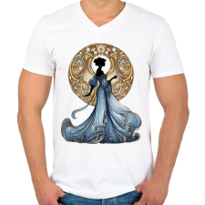 PRINTFASHION Kék-arany hölgy - Férfi V-nyakú póló - Fehér férfi póló