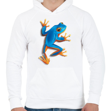 PRINTFASHION Kék béka - Férfi kapucnis pulóver - Fehér