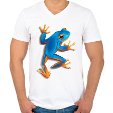 PRINTFASHION Kék béka - Férfi V-nyakú póló - Fehér férfi póló