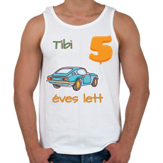 PRINTFASHION Kék kocsi - névvel, számmal - Férfi atléta - Fehér