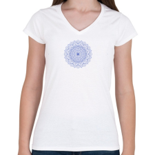 PRINTFASHION Kék mandala - Női V-nyakú póló - Fehér női póló