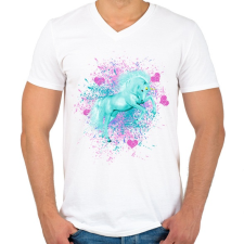 PRINTFASHION kék unikornis - Férfi V-nyakú póló - Fehér férfi póló