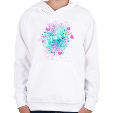PRINTFASHION kék unikornis - Gyerek kapucnis pulóver - Fehér