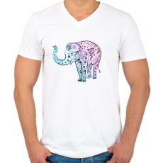PRINTFASHION Kék virágos elefánt - Férfi V-nyakú póló - Fehér