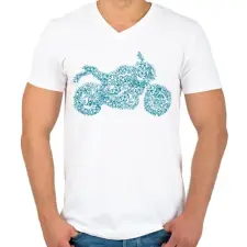 PRINTFASHION kékmotor - Férfi V-nyakú póló - Fehér férfi póló