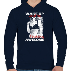 PRINTFASHION Kelj fel és légy dögös! - Férfi kapucnis pulóver - Sötétkék