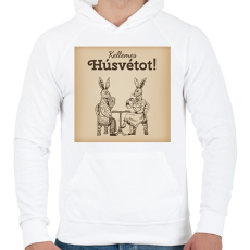 PRINTFASHION Kellemes Húsvétot - Úri nyulak - Férfi kapucnis pulóver - Fehér
