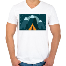 PRINTFASHION Kempingezés - Férfi V-nyakú póló - Fehér