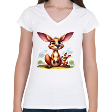 PRINTFASHION Kenguru mama és a babája - Női V-nyakú póló - Fehér női póló