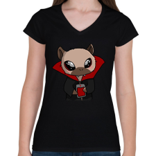 PRINTFASHION Kenny, a capybara vámpír jelmezben - Női V-nyakú póló - Fekete női póló