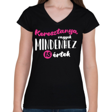 PRINTFASHION Keresztanya vagyok - fehér - Női V-nyakú póló - Fekete