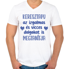 PRINTFASHION Keresztapu megtanítja - Férfi V-nyakú póló - Fehér