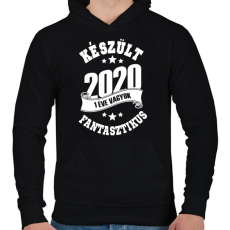 PRINTFASHION Készült 2020 - 1 éve vagyok fantasztikus - Férfi kapucnis pulóver - Fekete