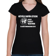 PRINTFASHION Kétféle Alfa Sofőr - Női V-nyakú póló - Fekete női póló