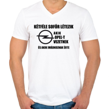 PRINTFASHION ketfele sofor opel - Férfi V-nyakú póló - Fehér férfi póló