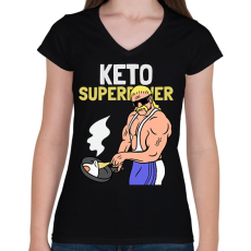 PRINTFASHION KETO SUPERPOWER - Női V-nyakú póló - Fekete