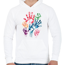 PRINTFASHION Kézlenyomatok - Férfi kapucnis pulóver - Fehér férfi pulóver, kardigán