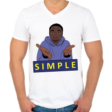 PRINTFASHION Khaby Lame egyszerű simple - Férfi V-nyakú póló - Fehér férfi póló