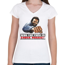 PRINTFASHION Ki az a Chuch Norris? - Női V-nyakú póló - Fehér női póló
