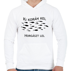 PRINTFASHION Ki korán kel horgászt lel - Férfi kapucnis pulóver - Fehér