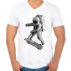 PRINTFASHION Kickflip in space - Férfi V-nyakú póló - Fehér