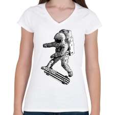 PRINTFASHION Kickflip in space - Női V-nyakú póló - Fehér női póló
