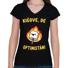 PRINTFASHION Kiégve, de optimistán - Női V-nyakú póló - Fekete