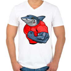 PRINTFASHION Kigyúrt cápa - Férfi V-nyakú póló - Fehér