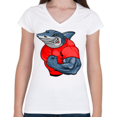 PRINTFASHION Kigyúrt cápa - Női V-nyakú póló - Fehér