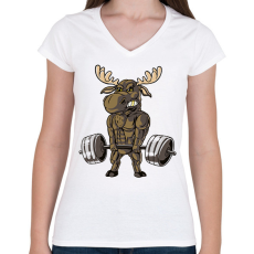 PRINTFASHION Kigyúrt szarvas - Női V-nyakú póló - Fehér