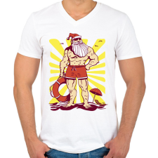 PRINTFASHION Kigyúrt Télapó - Férfi V-nyakú póló - Fehér férfi póló