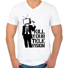 PRINTFASHION Kill your TV - Férfi V-nyakú póló - Fehér férfi póló