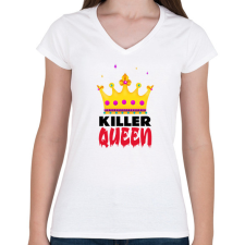 PRINTFASHION KILLER QUEEN2 - Női V-nyakú póló - Fehér női póló