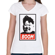 PRINTFASHION Kim Jong Boom - Női V-nyakú póló - Fehér női póló