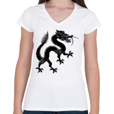 PRINTFASHION Kínai Sárkány - Női V-nyakú póló - Fehér