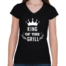 PRINTFASHION king of the grill fehér - Női V-nyakú póló - Fekete női póló